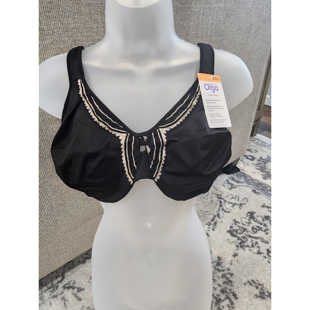 NEW Olga by Warners butterfly effect womens BRA BLACK minimizer 38DD
